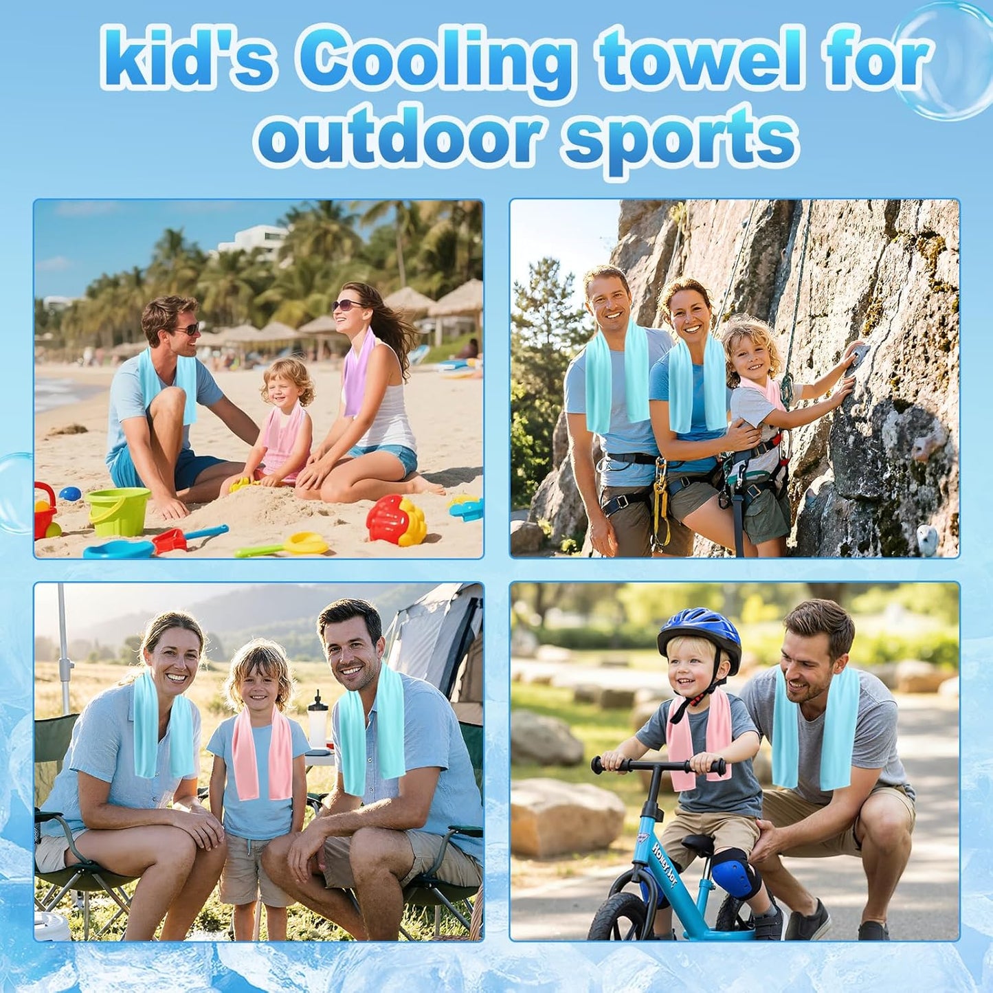 4 Pack Kids Cooling Towels, 30" X 9" Cooling Towels for Neck and Face, Soft Breathable Cooling Neck Wraps for Boys & Girls, Ideal for Sports, School, Summer Camp & Outdoor Use
