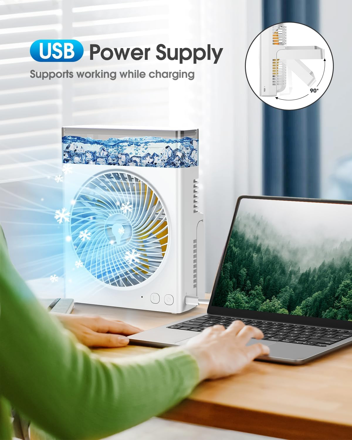 Misting Fan Portable, 16000Mah 8-Inch Rechargeable Battery Operated Fan with 600Ml Water Tank, Cooling Desk Misting Fans for Outside, Perfect Quite Mist Water Spray Fans for Home Office Camping Patio