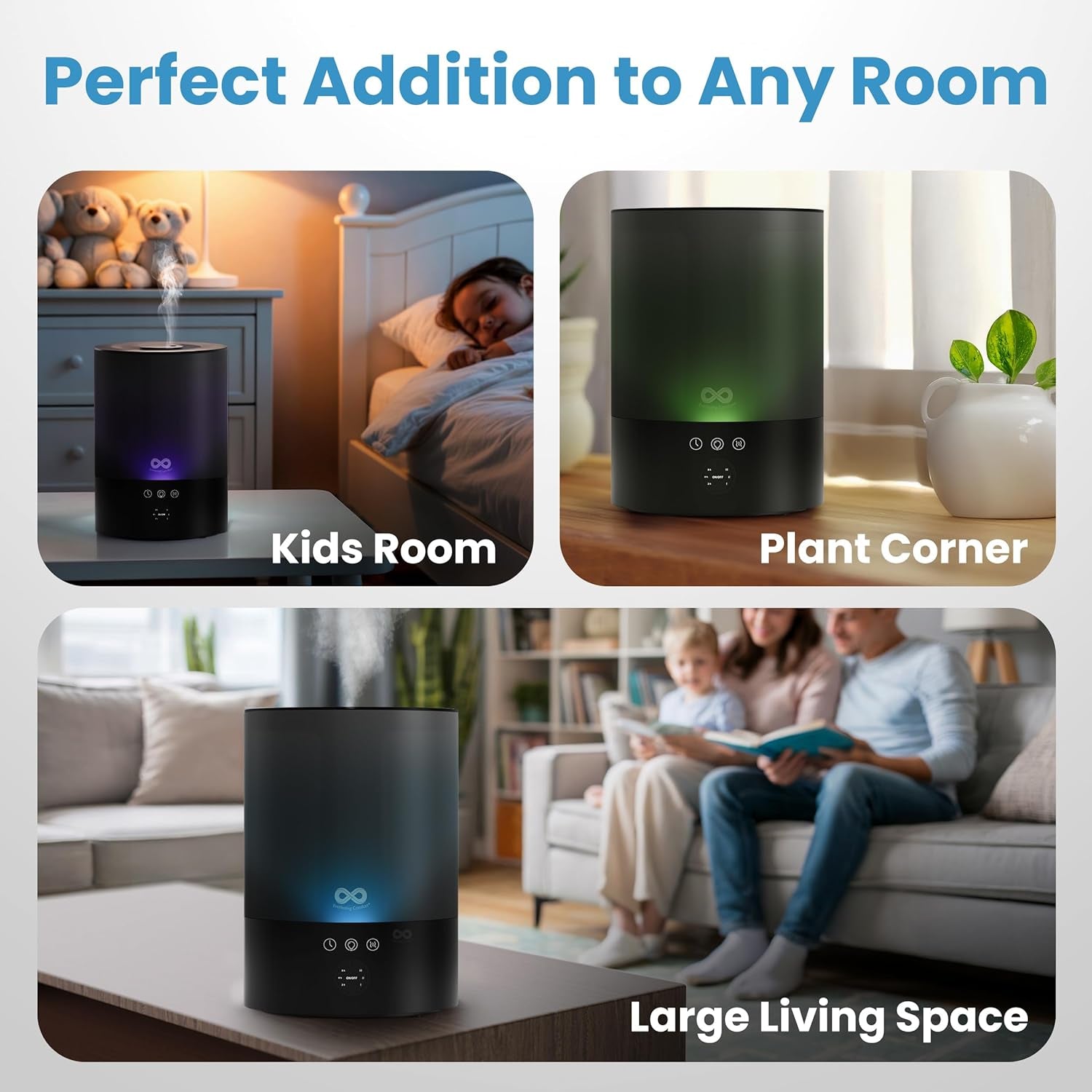 2.5 L Top-Fill Cool Mist Humidifier for Bedroom – Quiet with 24-Hour Runtime