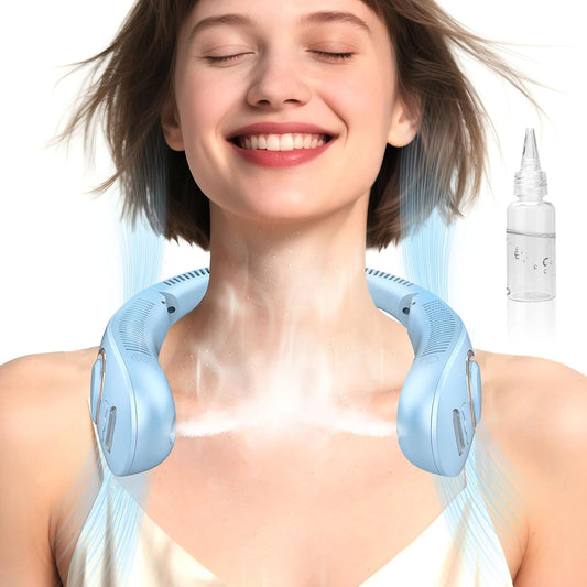 Portable Neck Fan with Mist – Rechargeable Bladeless Cooling Fan with LED Display