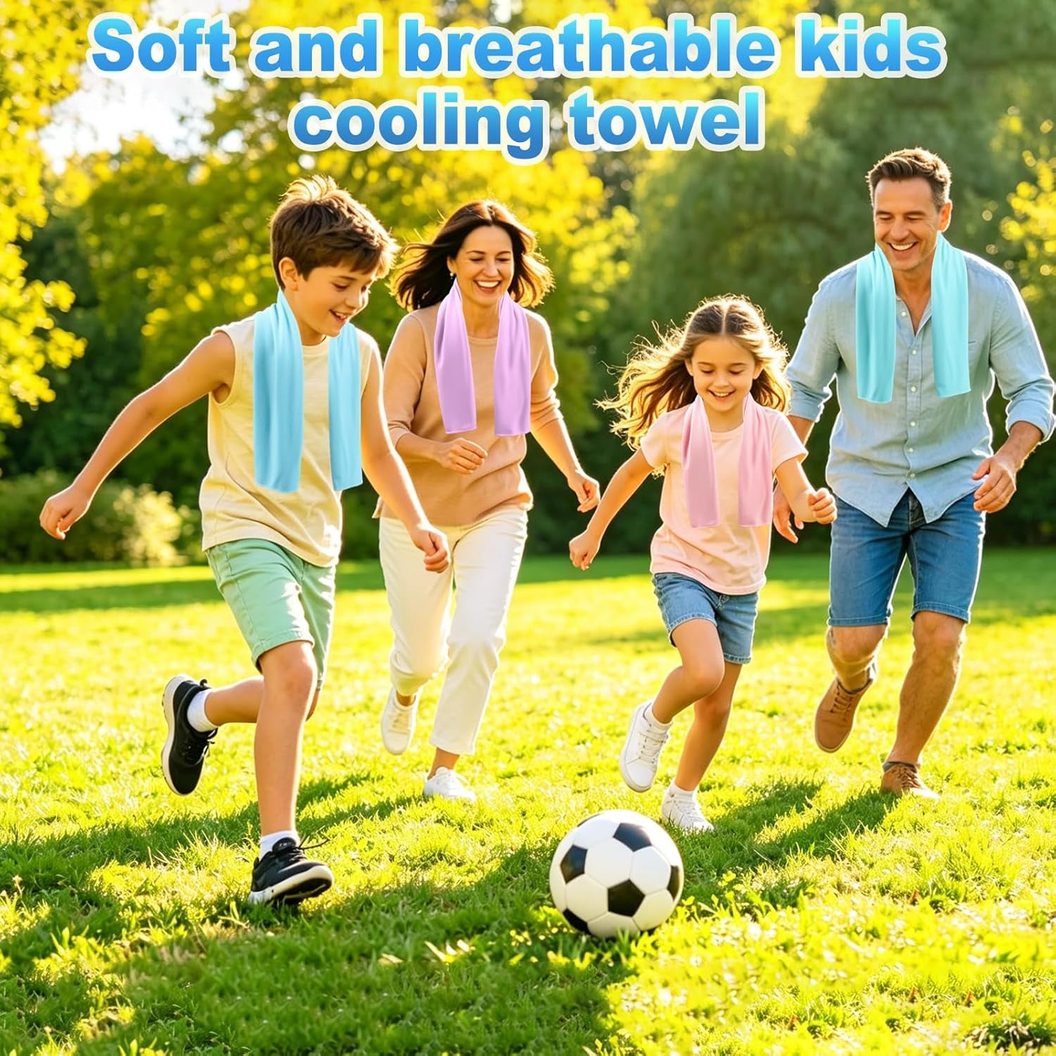 4 Pack Kids Cooling Towels, 30" X 9" Cooling Towels for Neck and Face, Soft Breathable Cooling Neck Wraps for Boys & Girls, Ideal for Sports, School, Summer Camp & Outdoor Use