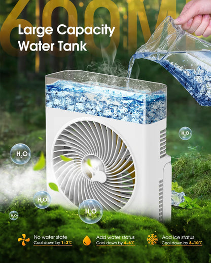 Misting Fan Portable, 16000Mah 8-Inch Rechargeable Battery Operated Fan with 600Ml Water Tank, Cooling Desk Misting Fans for Outside, Perfect Quite Mist Water Spray Fans for Home Office Camping Patio