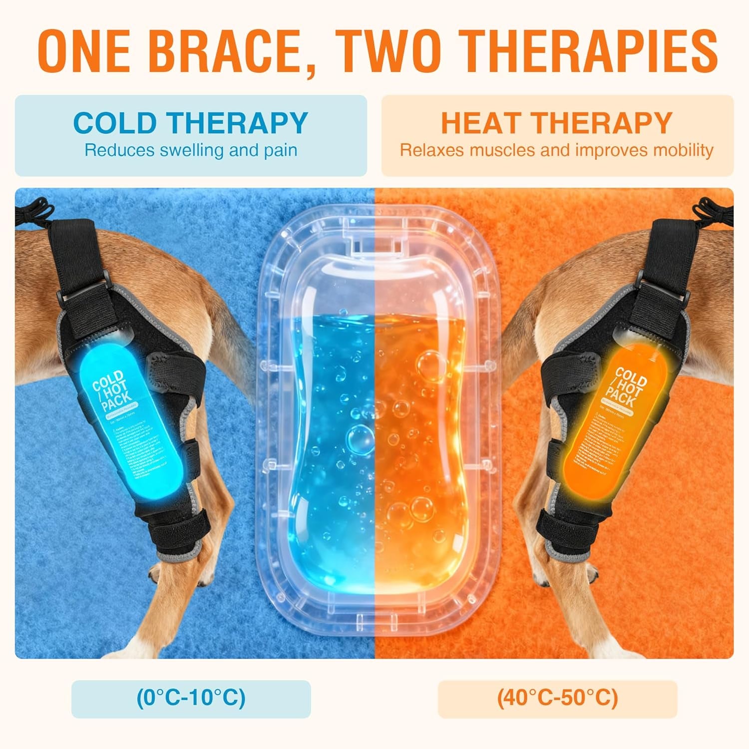 Dog Hind Leg ACL Brace – Adjustable Support with Hot & Cold Gel Pack for Arthritis & Joint Pain