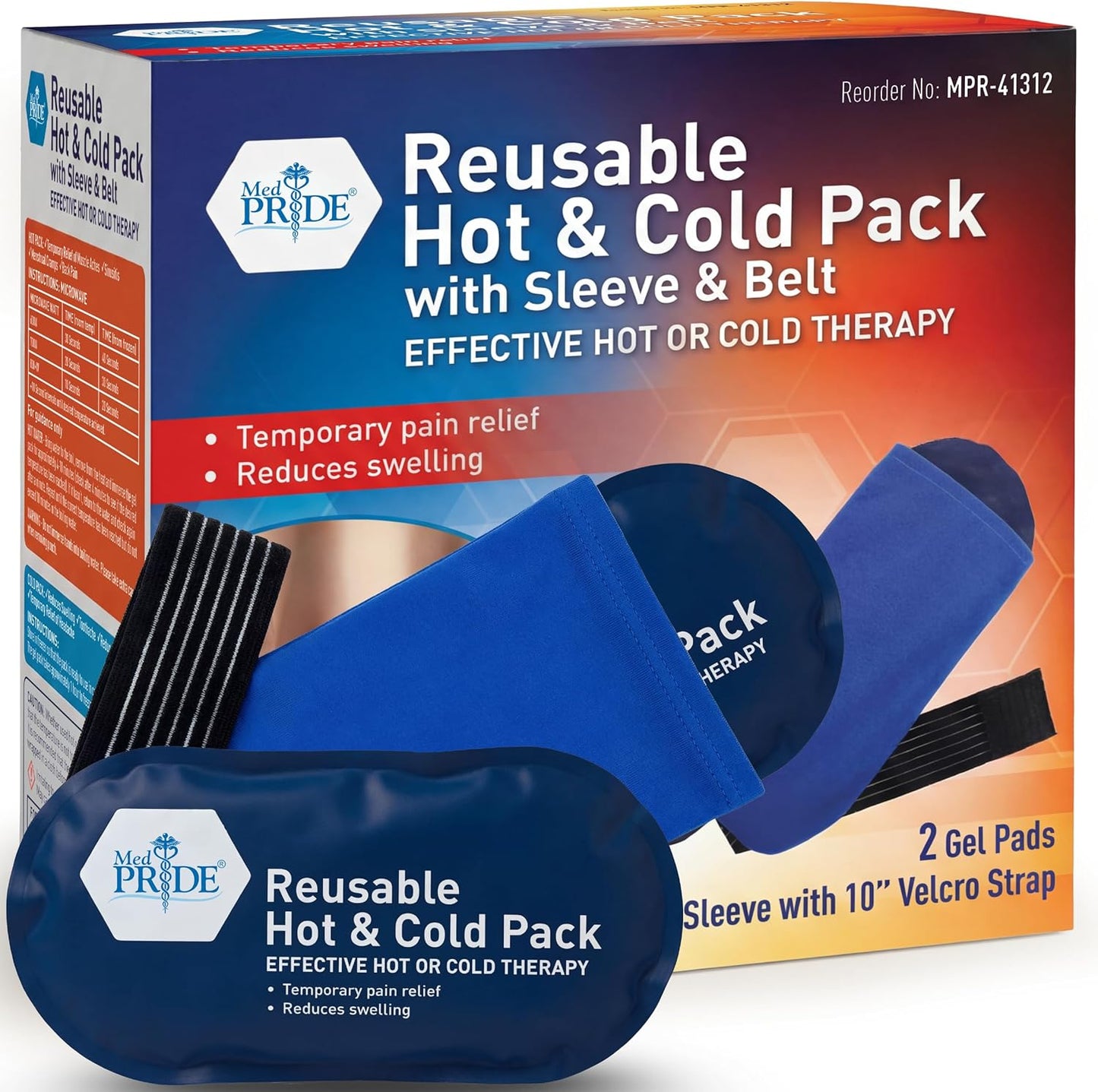 Reusable Hot & Cold Gel Pack with Adjustable Therapy Belt (2 Pack)