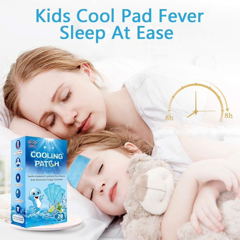 20 Sheets Cooling Patches for Fever Discomfort & Pain Relief, Cooling Relief Fever Reducer, Soothe Headache Pain, Pack of 20 Blue