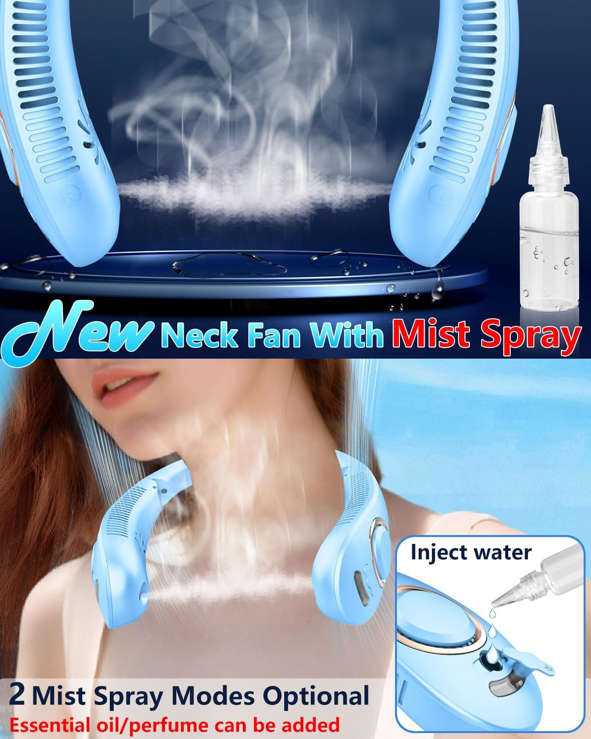 Portable Neck Fan with Mist – Rechargeable Bladeless Cooling Fan with LED Display