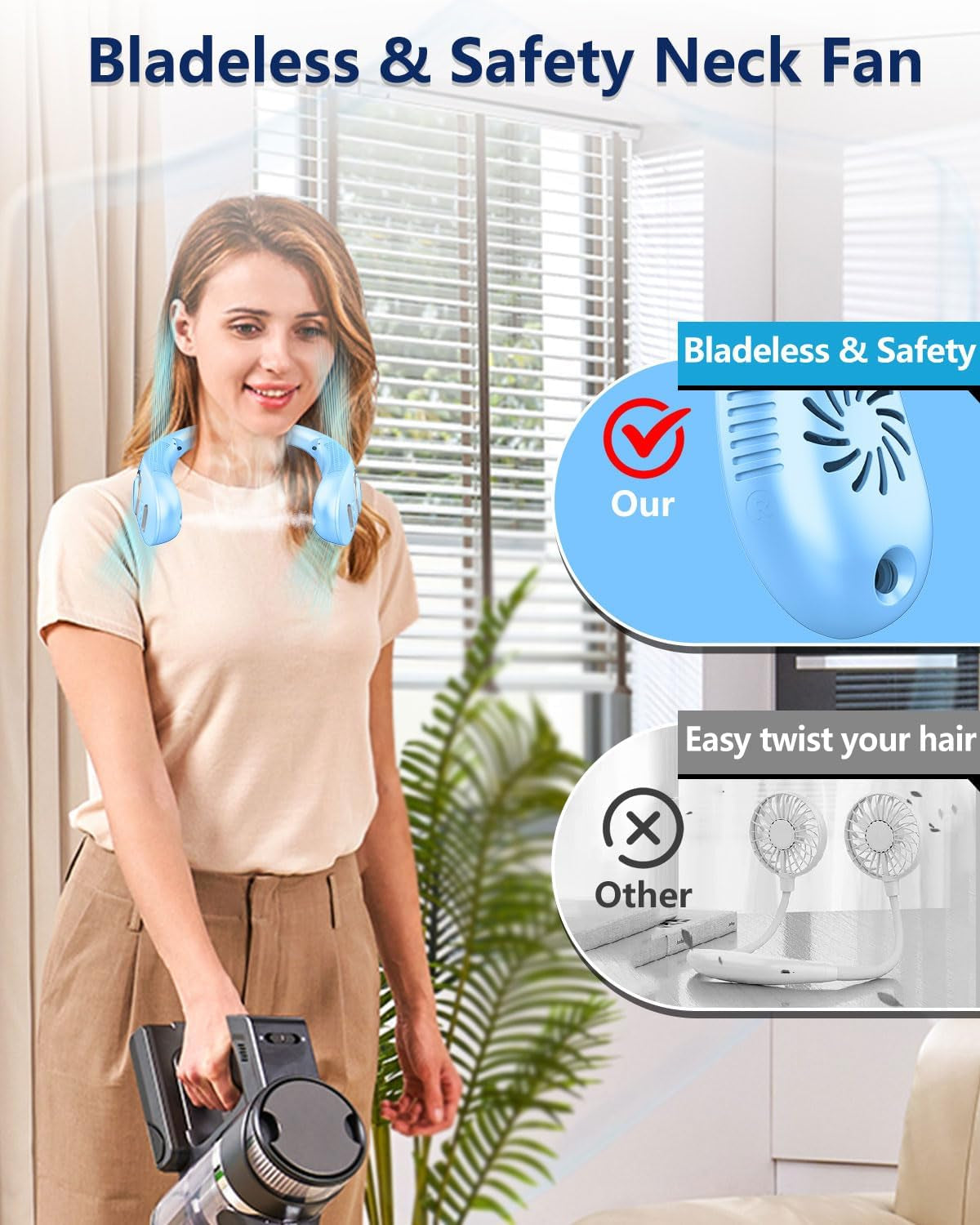 Portable Neck Fan with Mist – Rechargeable Bladeless Cooling Fan with LED Display