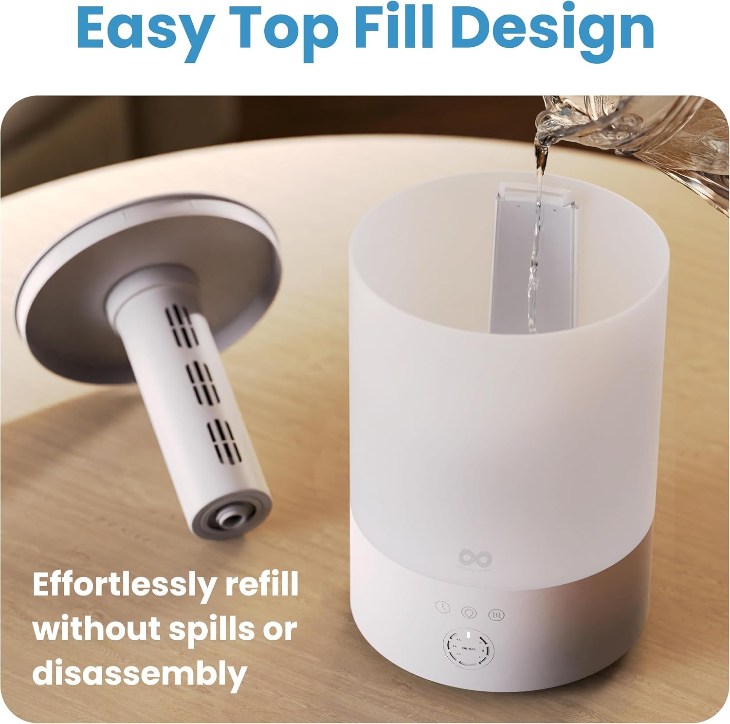 2.5 L Top-Fill Cool Mist Humidifier for Bedroom – Quiet with 24-Hour Runtime - White