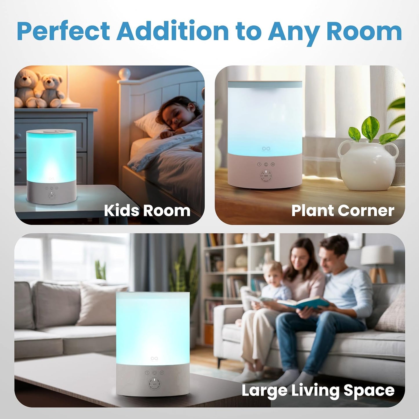 2.5 L Top-Fill Cool Mist Humidifier for Bedroom – Quiet with 24-Hour Runtime - White