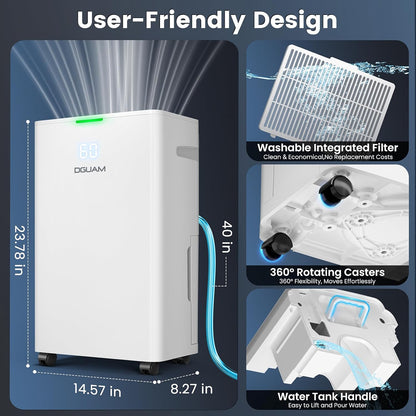 38 L/Day Dehumidifier for Basements & Large Rooms up to 420 m² with Drain Hose