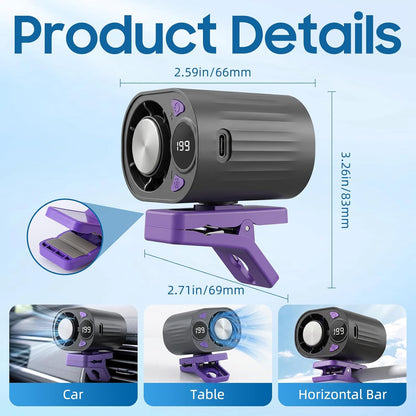 USB Rechargeable Clip-On Car Fan – Portable Bladeless Cooling Fan