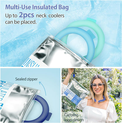 Neck Cooling Tube with Cold Insulated Bag,Reusable 18℃/64℉ Ice Neck Ring Wearable Body Cooler Products for Summer (Blue)