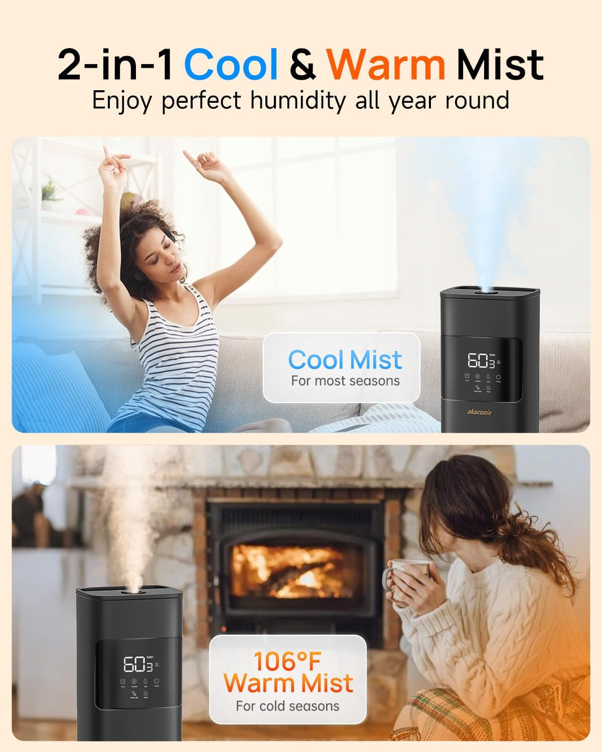 8 L Warm & Cool Mist Humidifier for Rooms up to 46 m² with Essential Oil Diffuser