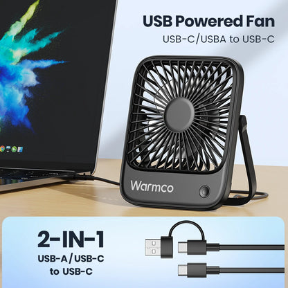 Mini USB Desk Fans Portable USB-C Desktop Cooling Fan 3-Speed Adjustable 180° Rotation Quiet Small Personal Fan for Home