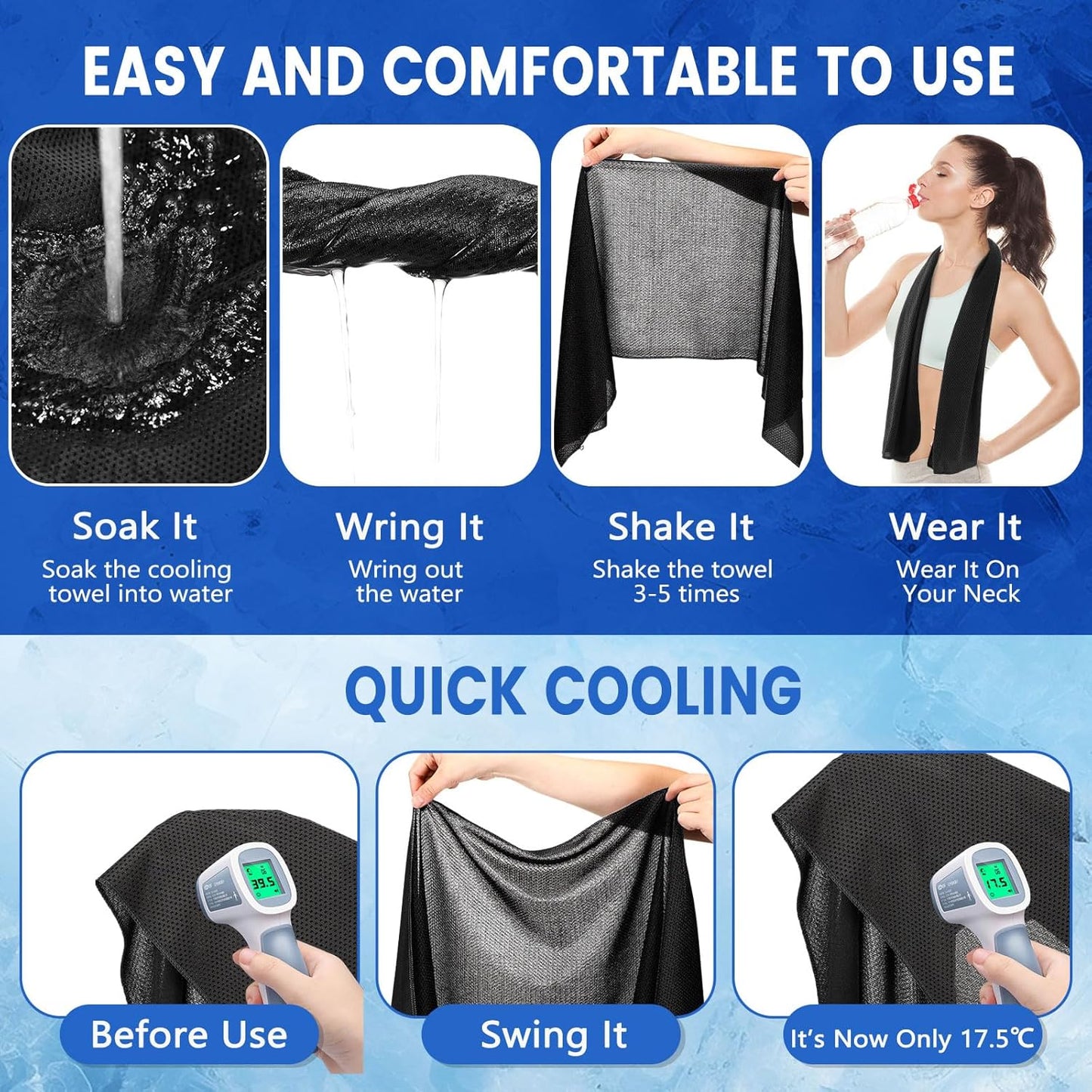 50 Pack Cooling Towels, 40"X12" Yoga Towels Ice Breathable Soft Chilly Sweat Rag Microfiber Workout Rags for Neck and Face for Gym Golf Sport Running