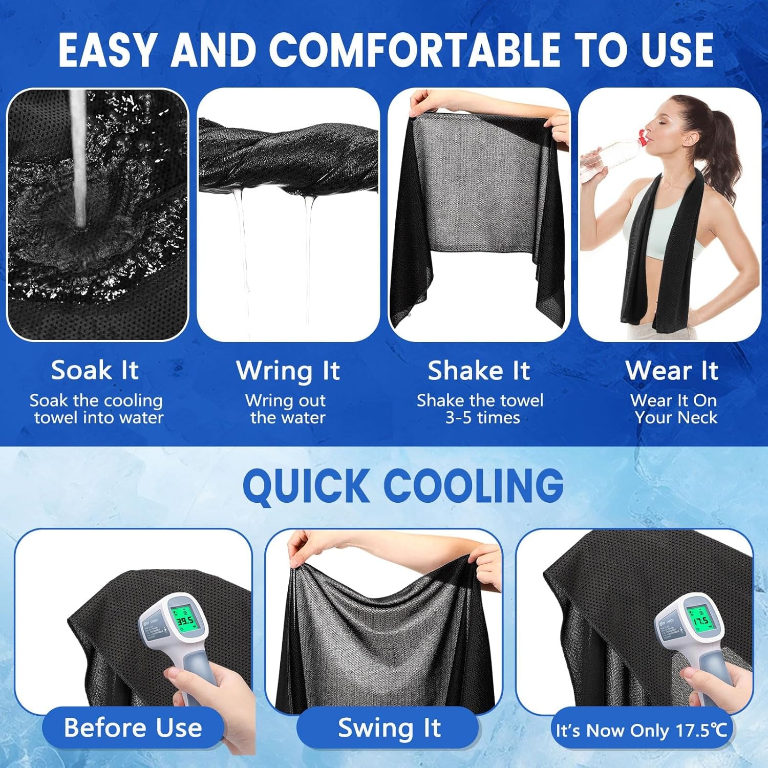 50 Pack Cooling Towels, 40"X12" Yoga Towels Ice Breathable Soft Chilly Sweat Rag Microfiber Workout Rags for Neck and Face for Gym Golf Sport Running