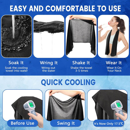 50 Pack Cooling Towels, 40"X12" Yoga Towels Ice Breathable Soft Chilly Sweat Rag Microfiber Workout Rags for Neck and Face for Gym Golf Sport Running