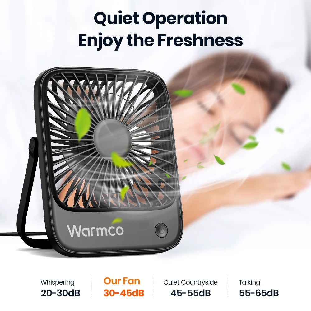 Mini USB Desk Fans Portable USB-C Desktop Cooling Fan 3-Speed Adjustable 180° Rotation Quiet Small Personal Fan for Home